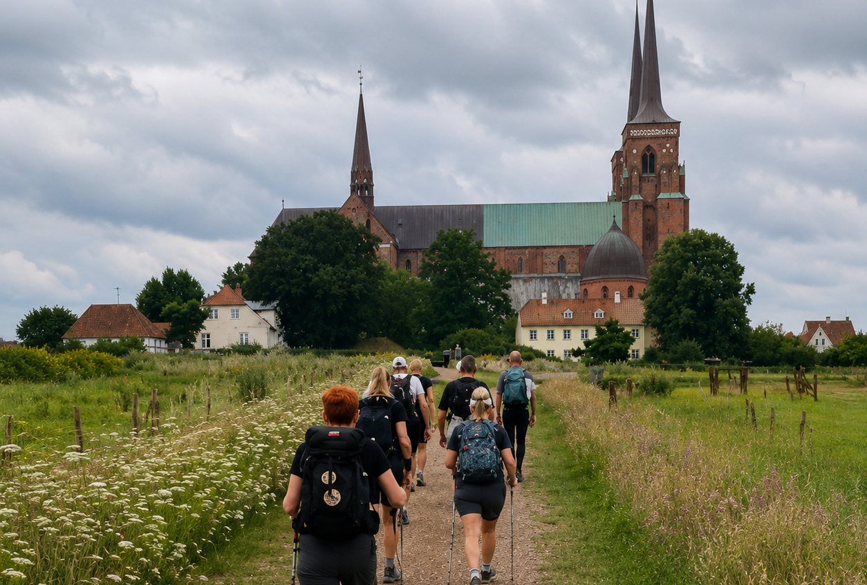 Gruppe på fælles træningstur mod Roskilde Domkirke